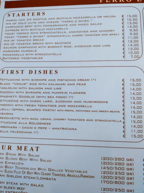 Roma Brown Restaurant Menu Rome